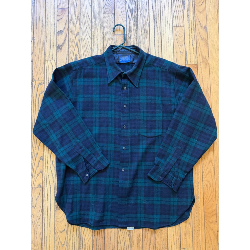 Pendleton Wool Shirt Men 2X Green Blue Plaid Excellent Black Watch Flannel